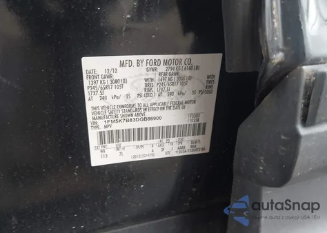 2013 Ford Explorer from USA, damaged, VIN 1FM5K7B83DGB86900